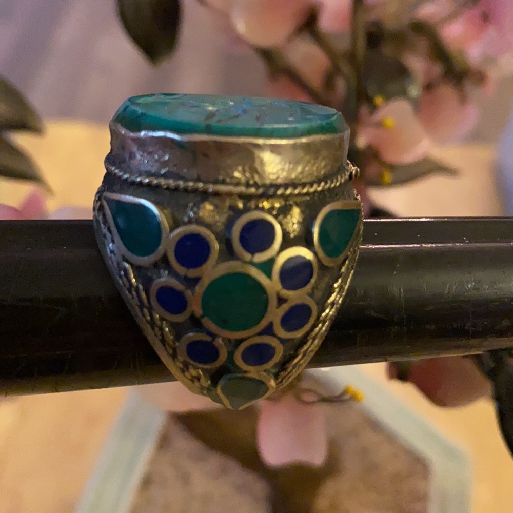 Antique seal ring engraved deer green turquoise - Picture 6 of 7